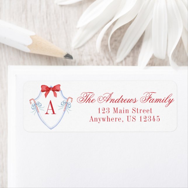 Watercolor Christmas Monogram Candy Cane Crest (Insitu)