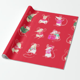 WATERCOLOR CHRISTMAS MOUSE GIFT WRAPPING  PAPER
