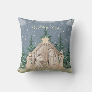 Watercolor Christmas Nativity Throw Pillow