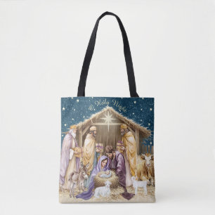 Watercolor Christmas Nativity Tote Bag
