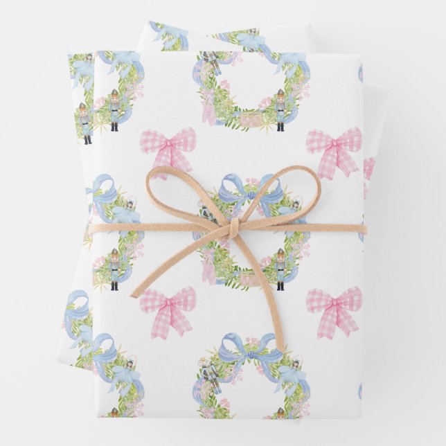 Watercolor Christmas Nutcracker Wreath Wrapping Paper Sheet (In situ)