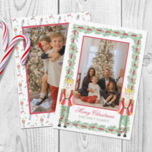 Watercolor Christmas Nutcrackers & Garland Photo Holiday Card