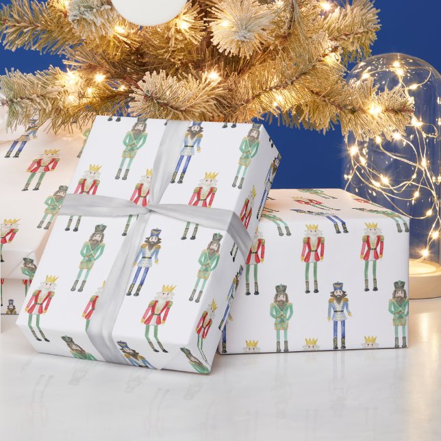 Watercolor Christmas Nutcrackers Wrapping Paper (Holidays)