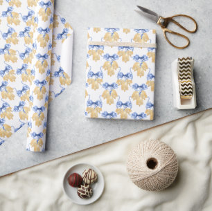 Watercolor Christmas or Wedding Bells and Bows Wrapping Paper