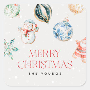 Watercolor Christmas Ornaments Merry Christmas Square Sticker