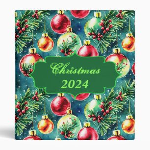 Watercolor Christmas Ornaments, Red and Teal Green Binder