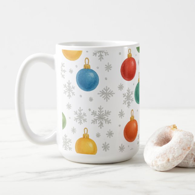Watercolor Christmas Ornaments & Snowflakes -  Coffee Mug (With Donut)