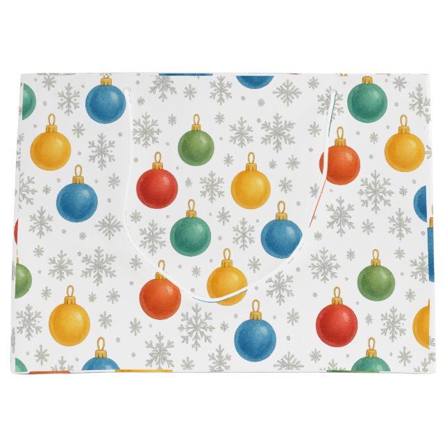 Watercolor Christmas Ornaments & Snowflakes -  Large Gift Bag (Front)