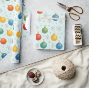 Watercolor Christmas Ornaments & Snowflakes -  Wrapping Paper