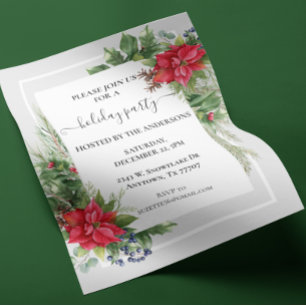 Watercolor Christmas Party Floral Poinsettia  Flyer