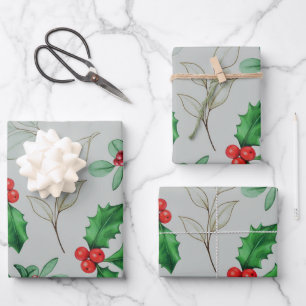 Watercolor Christmas Pattern Wrapping Paper Sheet