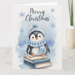 Watercolor Christmas Penguin Card