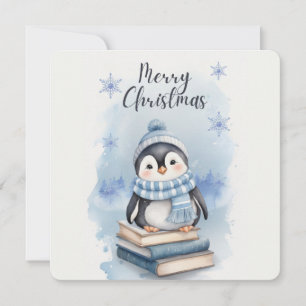 Watercolor Christmas Penguin Invitation