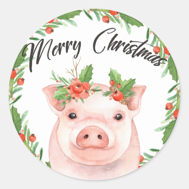Watercolor Christmas Pig Stickers (Front)