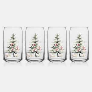 Watercolor Christmas Pine Trees Can Glass