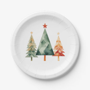 Watercolor Christmas Pine Trees Paper Plate