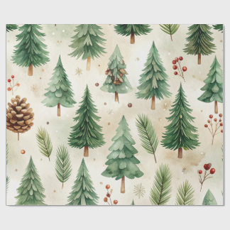 Watercolor Christmas Pine Trees Seamless Wrapping Paper