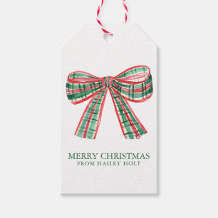 Watercolor Christmas Plaid Bow Gift Tags