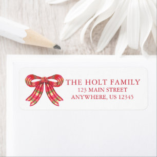 Watercolor Christmas Plaid Bow Return Address