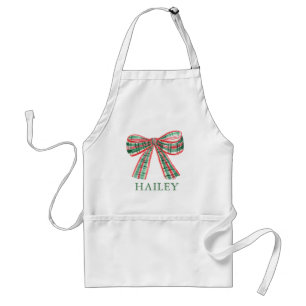 Watercolor Christmas Plaid Bow Standard Apron