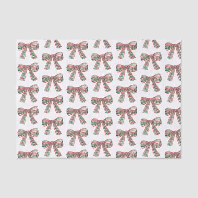 Watercolor Christmas Plaid Bow Tissue Paper (Front)