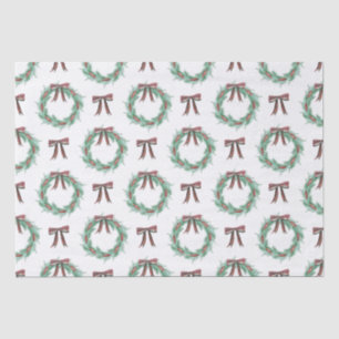 Watercolor Christmas Plaid Bow Wreath Tissue Paper