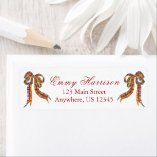 Watercolor Christmas Plaid Bows Address