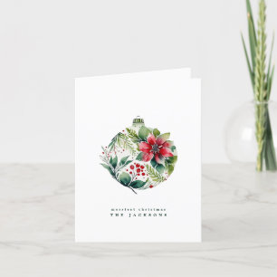 Watercolor Christmas Poinsettia Bobble Photo Holiday Card