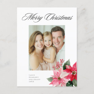 Watercolor Christmas Poinsettia Design Holiday Postcard