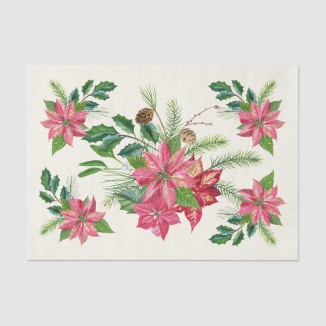 Watercolor Christmas Poinsettia Flowers  Tissue Paper (Front)