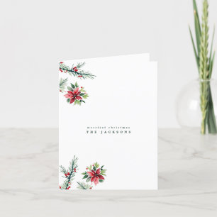 Watercolor Christmas Poinsettia Tree Photo Holiday Card