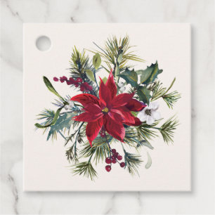 Watercolor Christmas Poinsettia Wedding Thank You Favour Tags