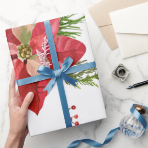 Watercolor Christmas Pointsettia Flowers Floral  W Wrapping Paper