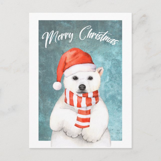 Watercolor Christmas Polar Bear Postcard (Front)
