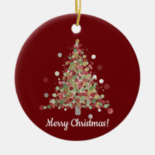Watercolor Christmas Polka Dot Tree Ceramic Ornament