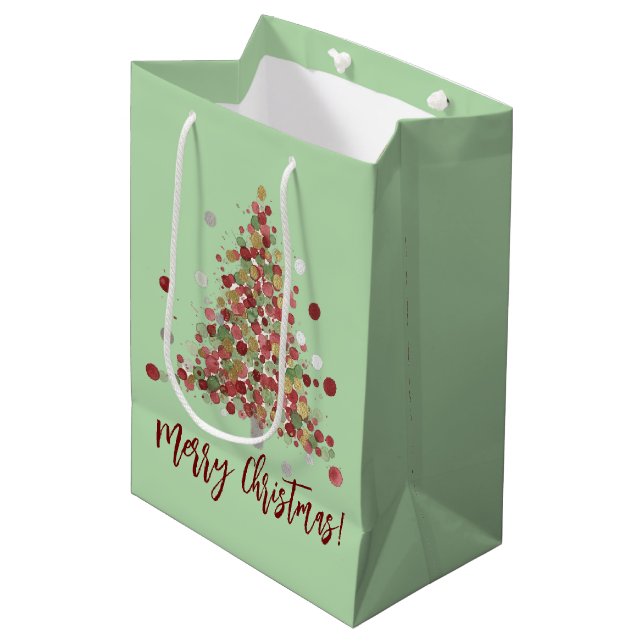 Watercolor Christmas Polka Dot Tree Medium Gift Bag (Front Angled)