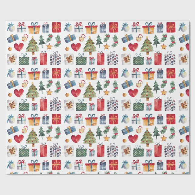 Watercolor Christmas Presents Wrapping Paper (Flat)