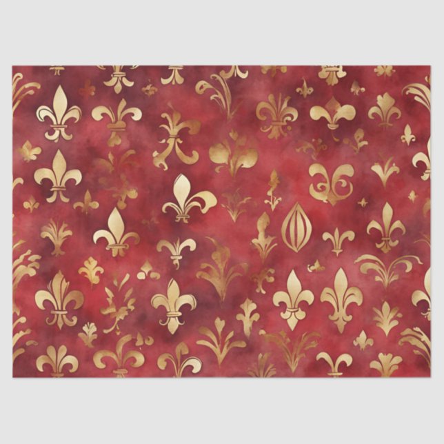 Watercolor Christmas Red Gold Floral  Tissue Paper (Front)