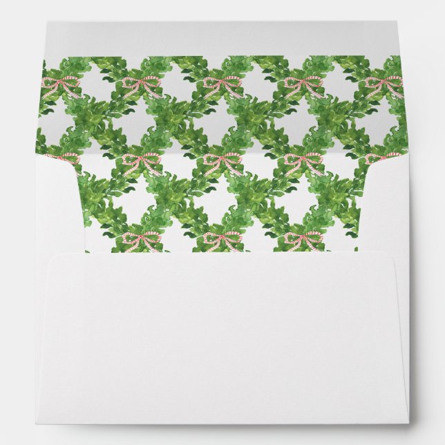 Watercolor Christmas Red Striped Bow Garland Envelope (Back (Bottom))