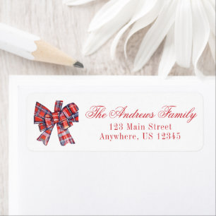 Watercolor Christmas Red Tartan Plaid Bow
