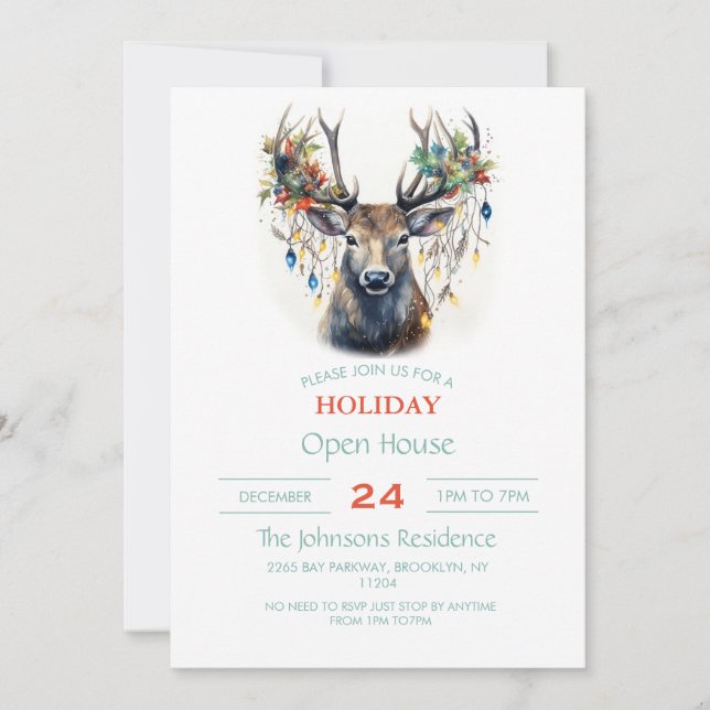 Watercolor Christmas Reindee Invitation (Front)