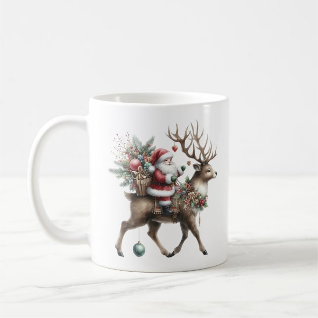 Watercolor Christmas Reindeer Coffee Mug (Left)