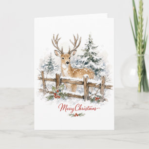 Watercolor Christmas Reindeer in Snow Card