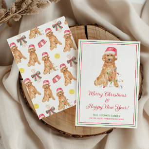 Watercolor Christmas Santa Dog Holiday Card