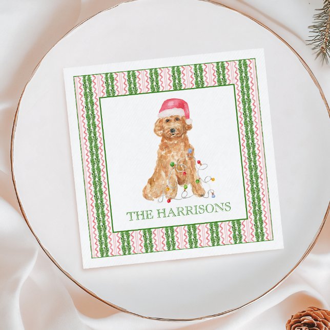 Watercolor Christmas Santa Dog Personalized Napkin (Creator Uploaded)