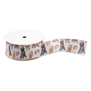 Watercolor Christmas Santa Dogs Grosgrain Ribbon