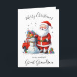 Watercolor Christmas Santa Great Grandson Holiday Card<br><div class="desc">Merry and bright,  Santa,  for great grandson. Merry Christmas card. Watercolor bauble,  pine tree,  traditional card. Please personalize it with your details.</div>