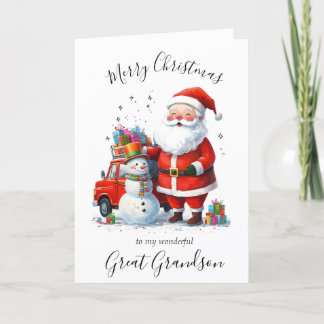 Watercolor Christmas Santa Great Grandson Holiday Card