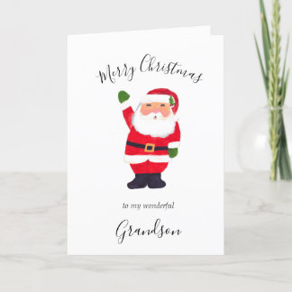Watercolor Christmas Santa Merry Grandson Holiday Card