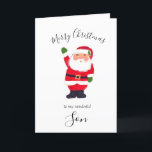 Watercolor Christmas Santa Merry Son Holiday Card<br><div class="desc">Merry and bright,  Santa,  for son. Merry Christmas card. Watercolor bauble,  pine tree,  traditional card. Please personalize it with your details.</div>